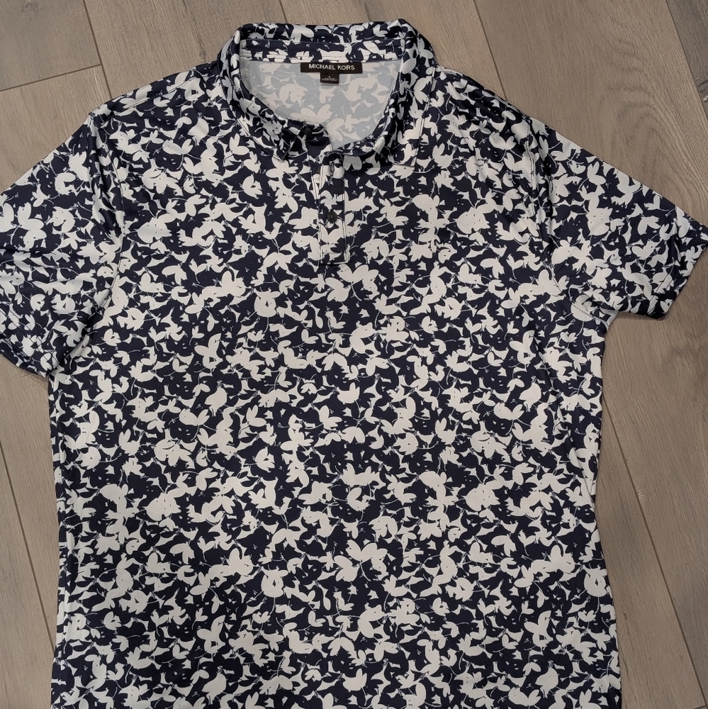 Michael Kors Mens Blue/Purple and White Floral Shirt Size Large